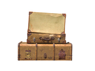 Old suitcases isolated on white background
