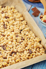 Homemade granola with nuts and chocolate