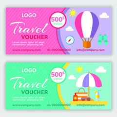 Set of summer travel voucher design template. Vector illustration