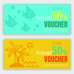 Fototapeta na wymiar Set of summer travel voucher design template. Vector illustration