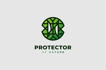 Nature Protector logo with abstract concept in cartoon style
