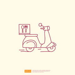 food delivery service scooter icon. motorcycle sign symbol with doodle line style vector illustration