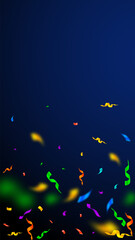 Obraz na płótnie Canvas Streamers and confetti. Colorful streamers tinsel and foil ribbons. Confetti gradient on dark blue background. Bewitching party overlay template. Incredible celebration concept.