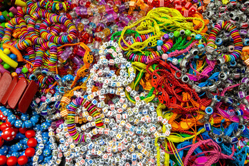 Cheap holiday souvenirs sold at a street market in Lido di Camaiore. Italy
