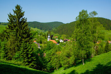 Fototapeta premium Niedersachen, Harz. Wildemann. Aussichtspunkt Drei Birken.
