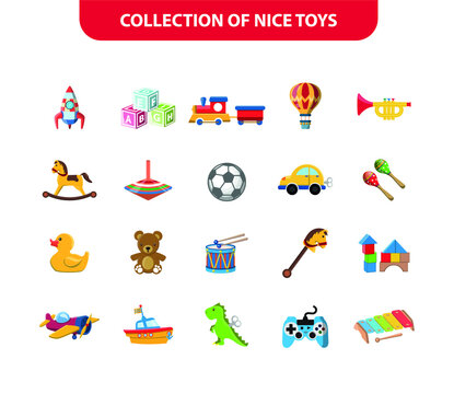 Vector image. Cute vector objects of kids toys. Funny images.