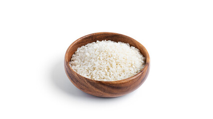 Fototapeta na wymiar Rice in a wooden bowl isolated on a white background.