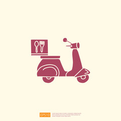 food delivery service scooter icon. motorcycle sign symbol with silhouette doodle style vector illustration