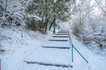 snowy stairs