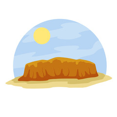 Uluru, Ayers Rock. Australian mountain. Brown rock. national landmark. Nature park. Summer season. Flat cartoon illustration