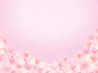 ピンク色の満開桜　ピンク背景