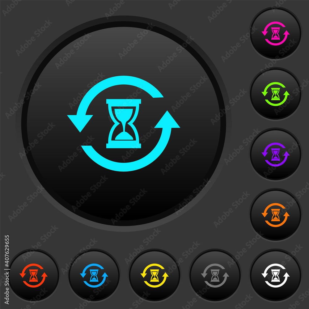 Poster reload symbol with sandglass dark push buttons with color icons