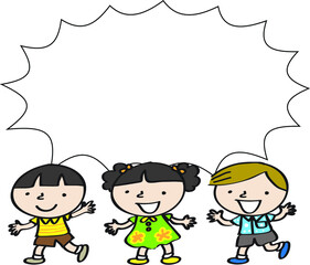 vector cartoon kids with border card background