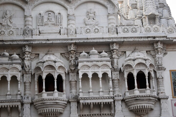 Close-up shot Carved Marble Windows of Shree Shantinath Bhagwan Jain Mandir, Bhopla Chowk Pune Camp, Maharashatra.