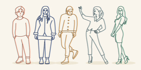 elemen linier orang abstrak modern