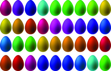 set of colorful multi-colored 3D Easter eggs isolated on white background 