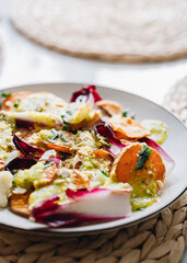 Autumn salad with chicory and sweet potatoes