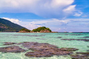 Sea View of Koh Lipe Islands with Clear water to see corals and Blue Sky