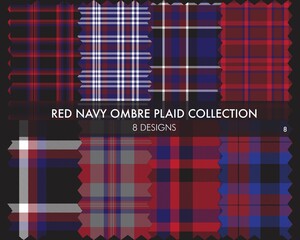 Red Navy Ombre Plaid textured Seamless Pattern Collection