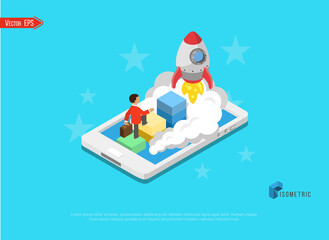 Fototapeta premium Success concept banner. Flat isometric vector illustration isolated on white background.