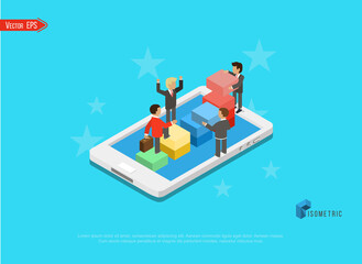 Success concept banner. Flat isometric vector illustration isolated on white background.