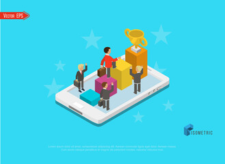 Success concept banner. Flat isometric vector illustration isolated on white background.