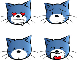 vector drawing blue cat face emoji set