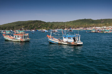 Naklejka na ściany i meble Fishing port Cang An, Phu Quoc island, Vietnam, Asia