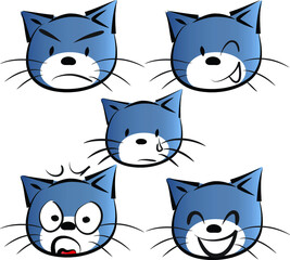 Fototapeta premium vector drawing blue cat face emoji set