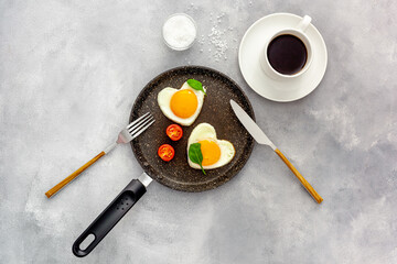 Valentine's day Breakfast is scrambled eggs with heart-shaped