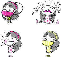 vector drawing girl with mask emoji set