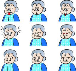 vector drawing grandma with mask emoji set
