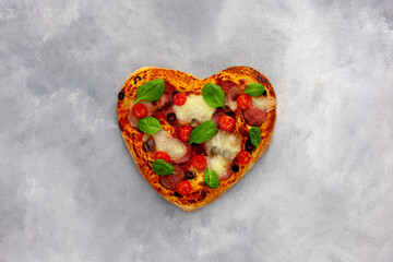 Heart shaped pizza tasty love concept Valentine's Day design romantic restaurant dinner Italian food