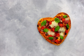 Heart shaped pizza tasty love concept Valentine's Day design romantic restaurant dinner Italian food