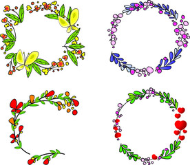 vector drawing plant flowers leaf border frame card background set