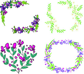 vector drawing plant flowers leaf border frame card background set