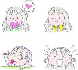vector drawing girl emoji set