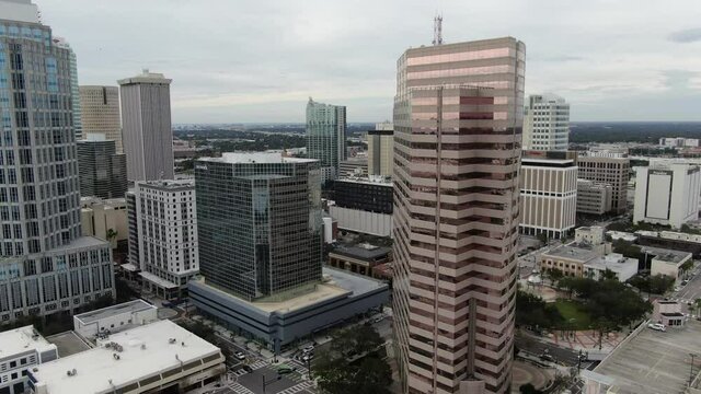 Tampa, Florida , USA - July 1, 2020 : Downtown Tampa, Florida. Shot during the COVID Pandemic in 2020.