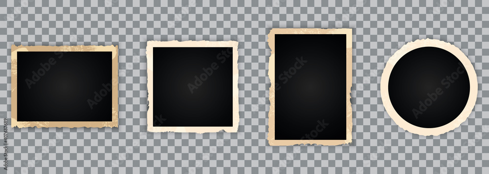 Wall mural vintage photo frame on transparent background. retro old paper picture frame template for nostalgia 