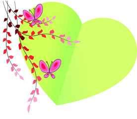 vector design flower and plant and butterfly heart shape border