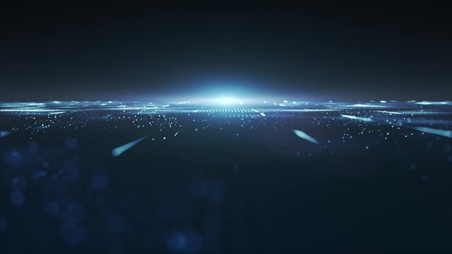 Abstract technology Big Data Fx With Lens Background Loop/ 4k animation of an abstract fractal background with big data lines and dots and lens flare smoothly flickering and seamless looping