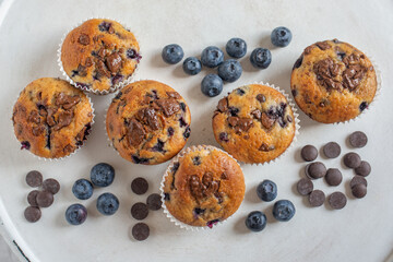 sweet home made chocolate chip muffins with blueberries