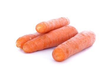 Fresh organic carrots on white background.