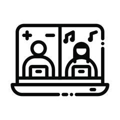 Two person with computer in laptop screen icon.  Online education vector illustration, Isolated on white background.