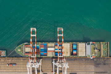 Container ship terminal, and quay crane of container ship at industrial port with shipping...