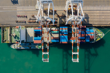 Container ship terminal, and quay crane of container ship at industrial port with shipping...