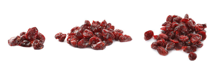 Collage with dried cranberries on white background, banner design