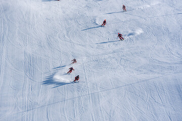 People skiing in the Grandvalira Pyrenees station in winter 2021