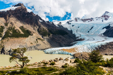 One of the many glacier tongues of Southern Patagonian Ice Field slides into Torre Lake, Los Glaciares National Park (AG)
