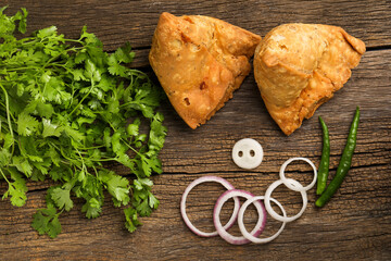Potato samosa.spicy street food, Famous snacks in india